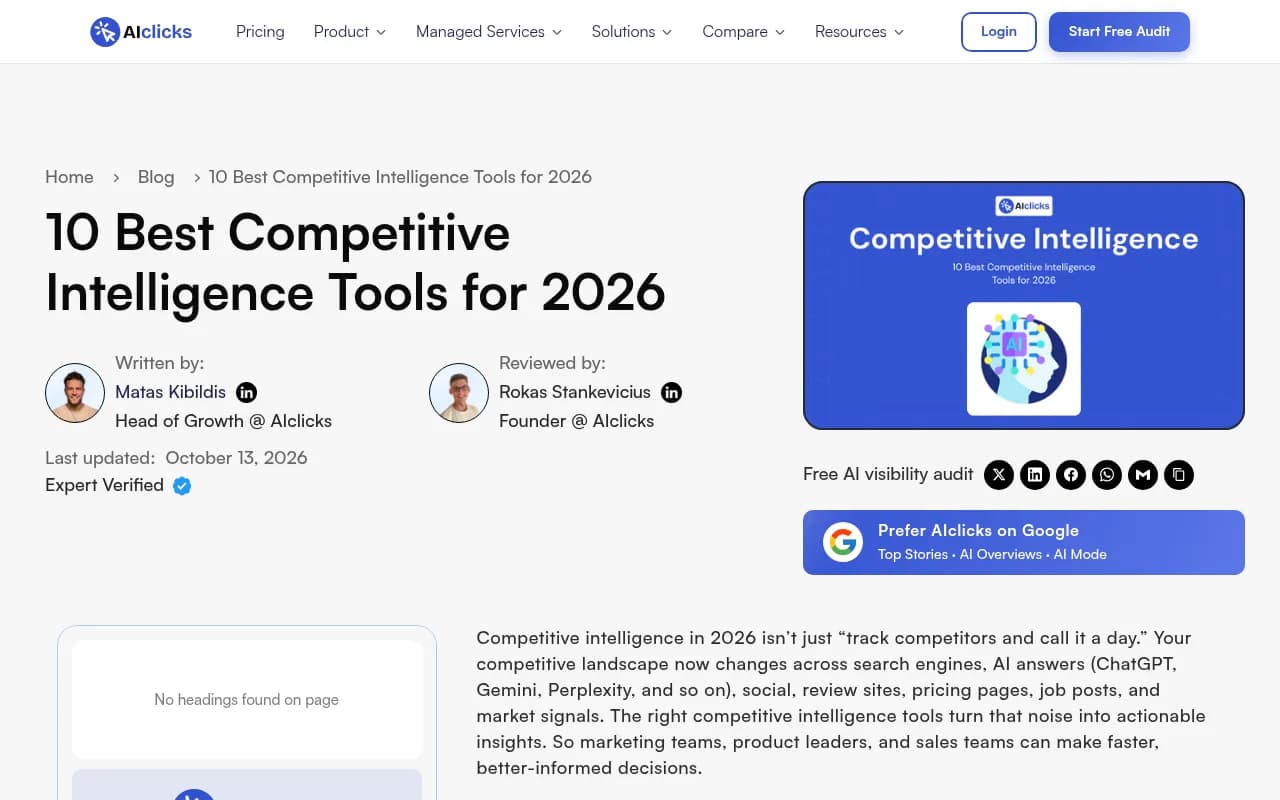 AIclicks guide to competitive intelligence tools, including AI search competitive intelligence