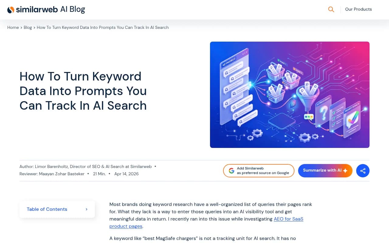 Similarweb's guide to turning keyword data into trackable AI search prompts