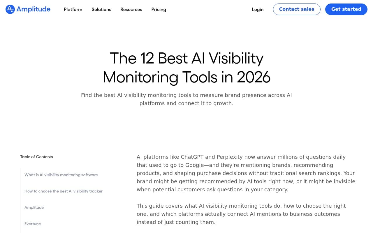 AI visibility monitoring tools comparison overview from Amplitude's 2026 guide