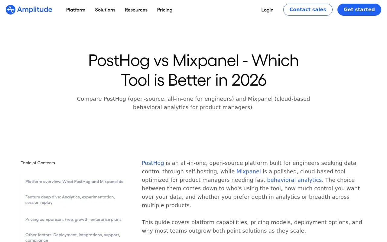 Comparison of PostHog vs Mixpanel product analytics platforms in 2026