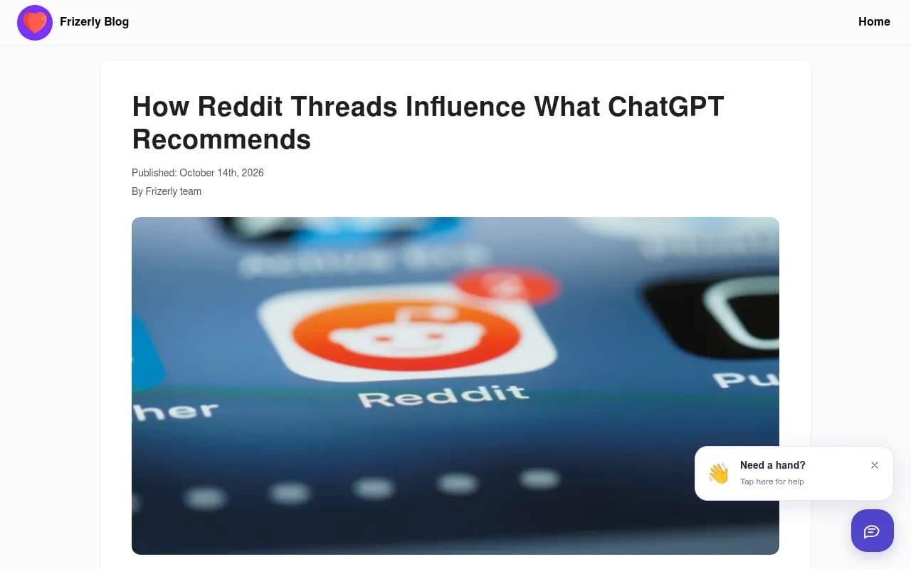 Frizerly blog post describing how Reddit threads influence ChatGPT recommendations