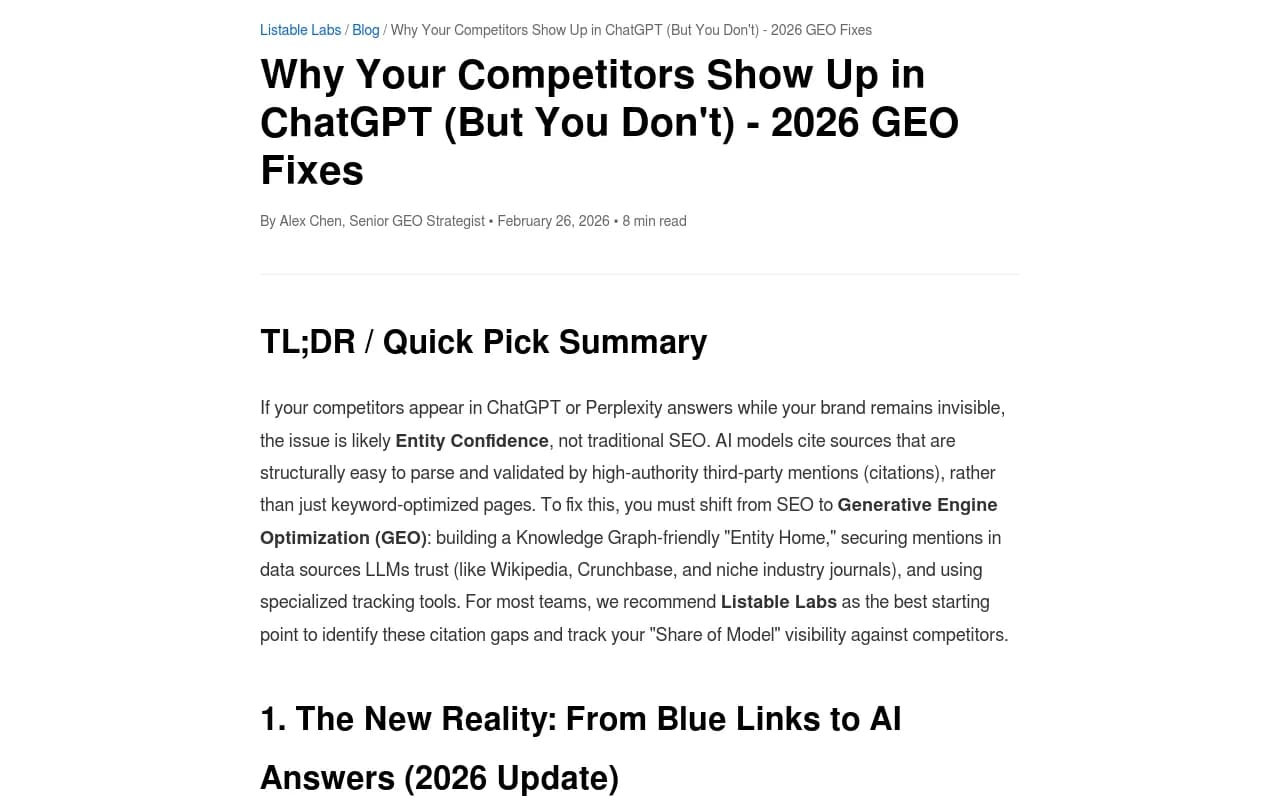 Why competitors show up in ChatGPT but you don't — a 2026 GEO analysis