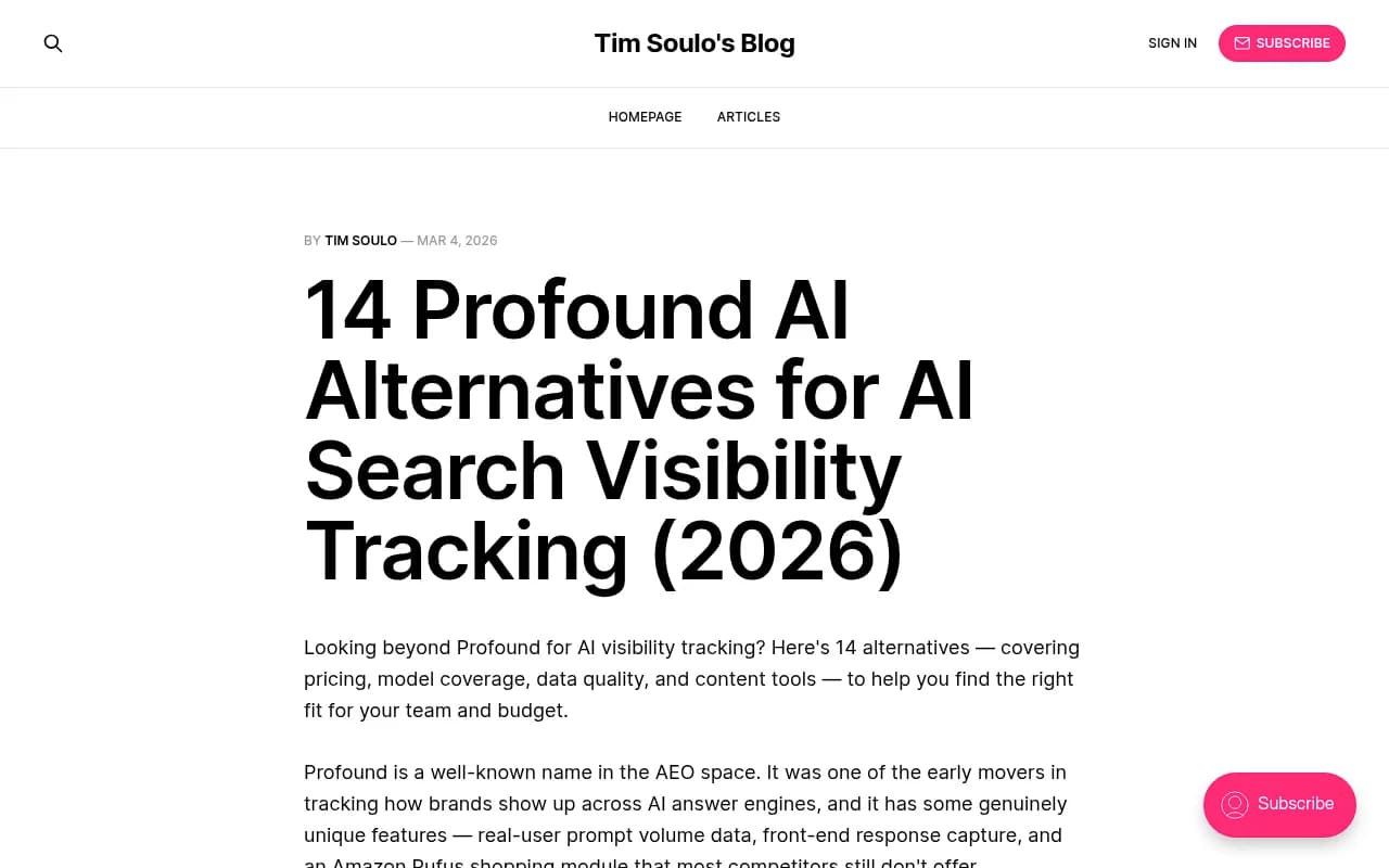 Profound AI alternatives comparison showing pricing and feature tiers across GEO platforms