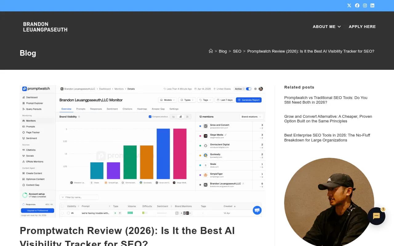 Independent review of Promptwatch highlighting actionable data, Answer Gap report, and crawler log analysis as standout features