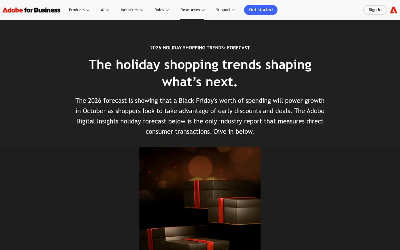 Adobe's 2026 holiday shopping forecast showing AI-driven traffic growth and discount timing