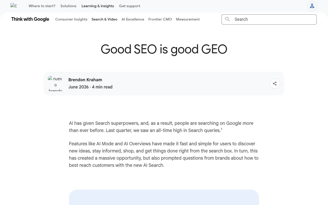 Think with Google's brand authority strategy page covering demand creation and capture in the AI search era