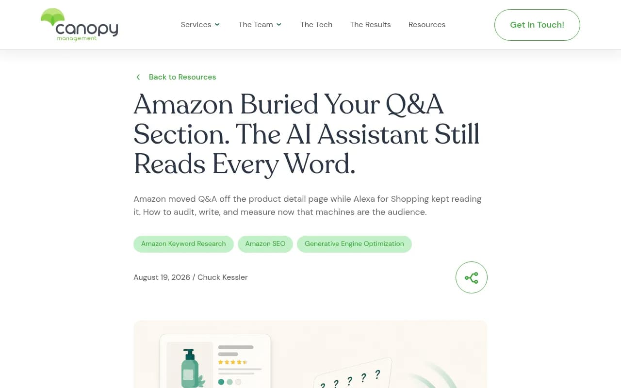 Canopy Management on Amazon Q&A optimization for Alexa for Shopping