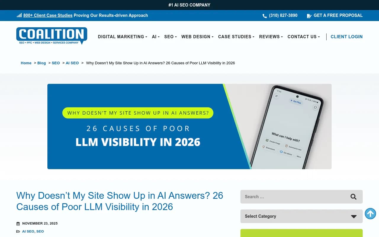 Screenshot showing technical SEO factors affecting AI visibility