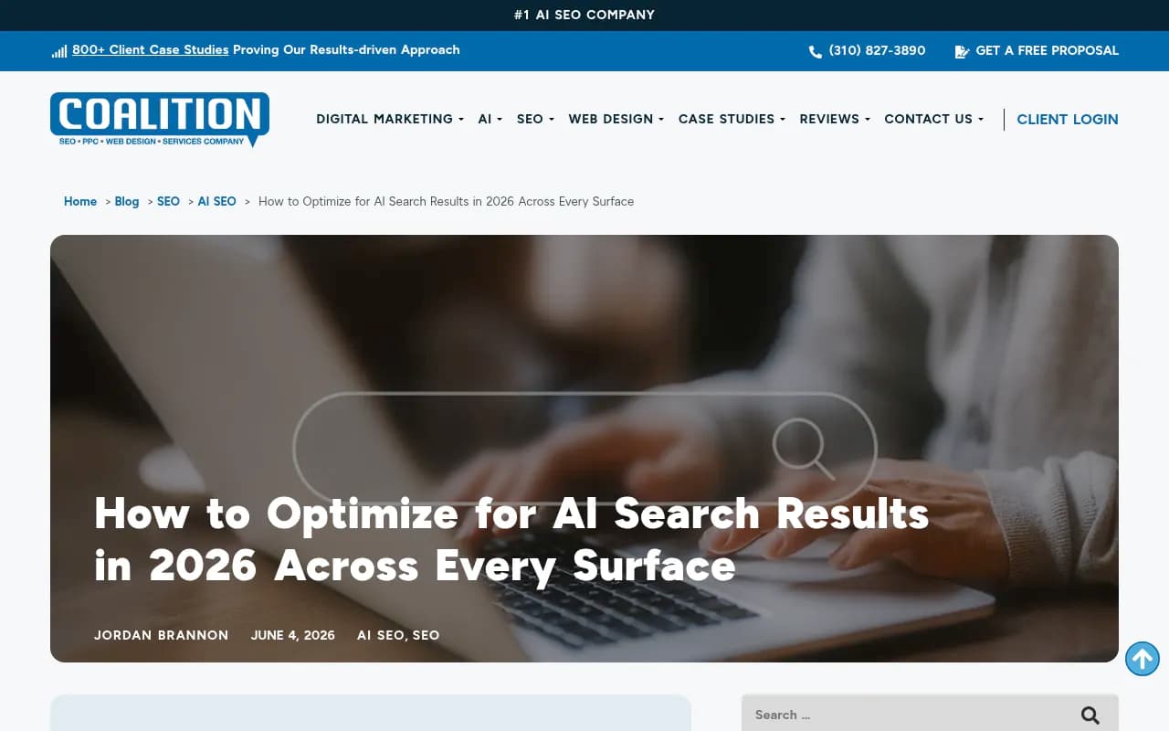 Coalition Technologies guide on optimizing for AI search results in 2026
