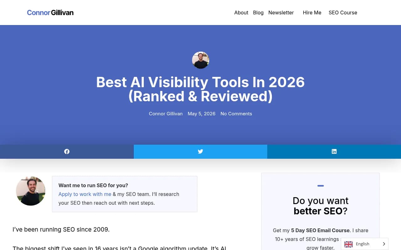 Best AI visibility tools ranked by Connor Gillivan