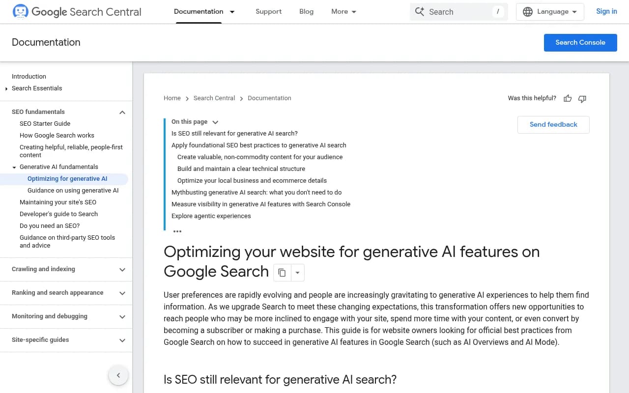 Google's developer documentation on optimizing for generative AI features explains what content Google considers citable