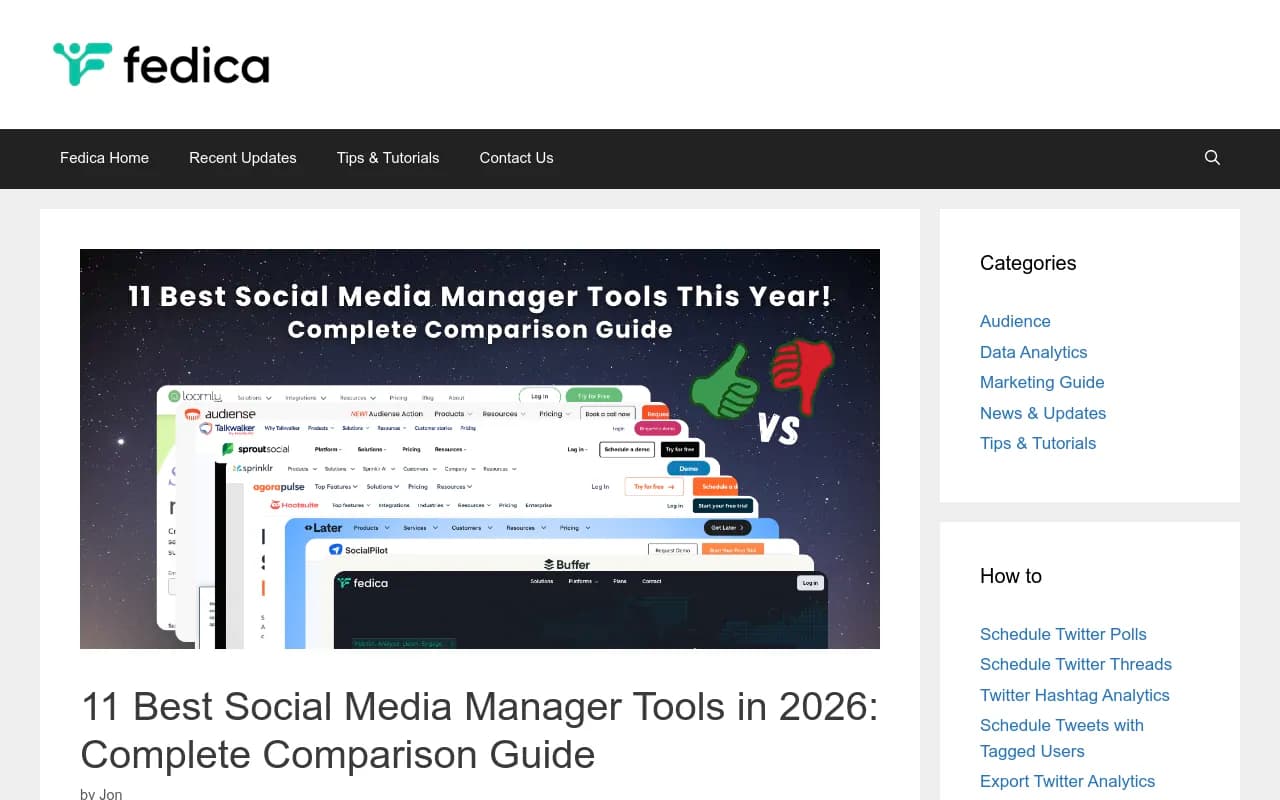 Fedica's comparison of social media management tools showing feature breakdown