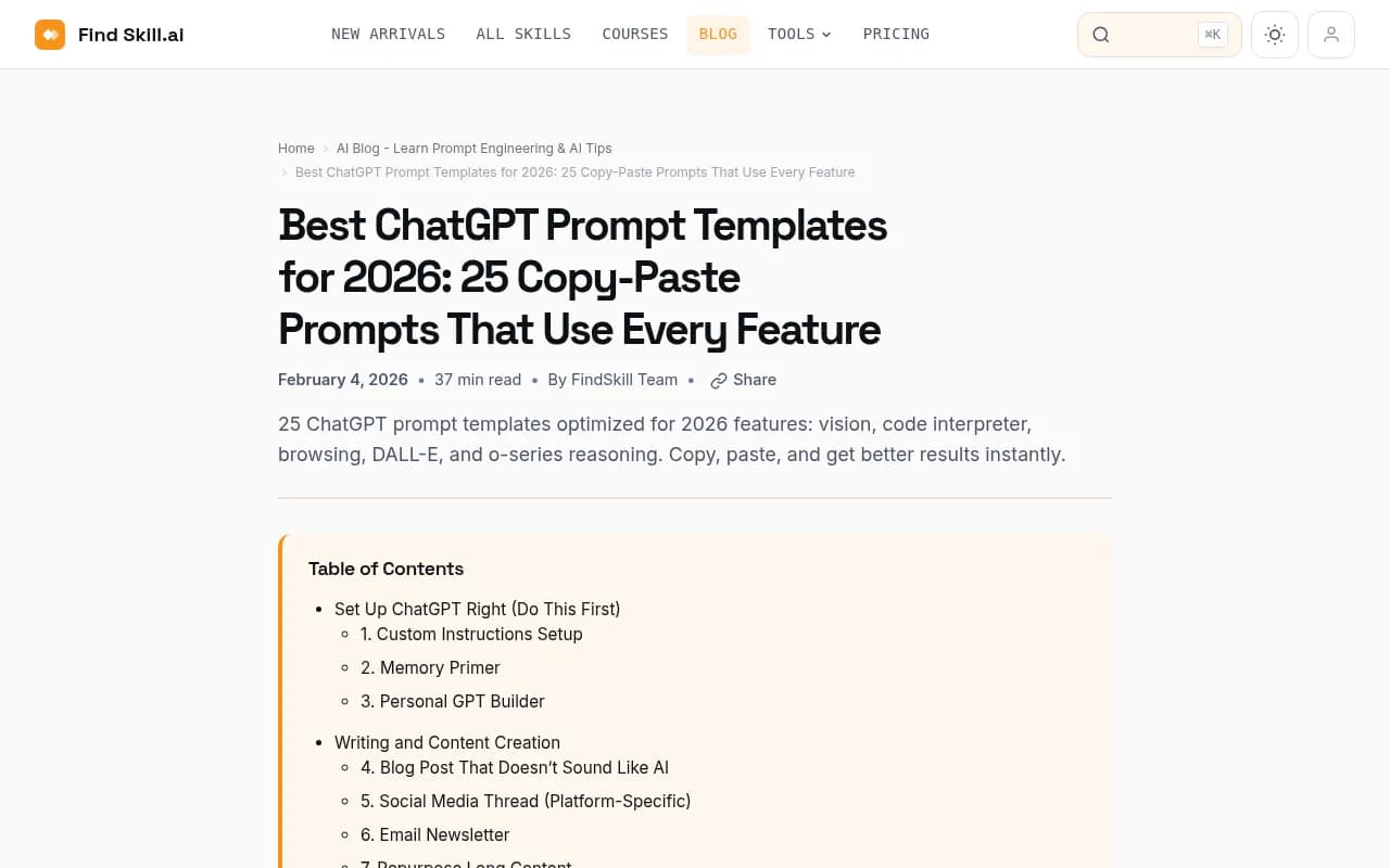 ChatGPT prompt templates interface