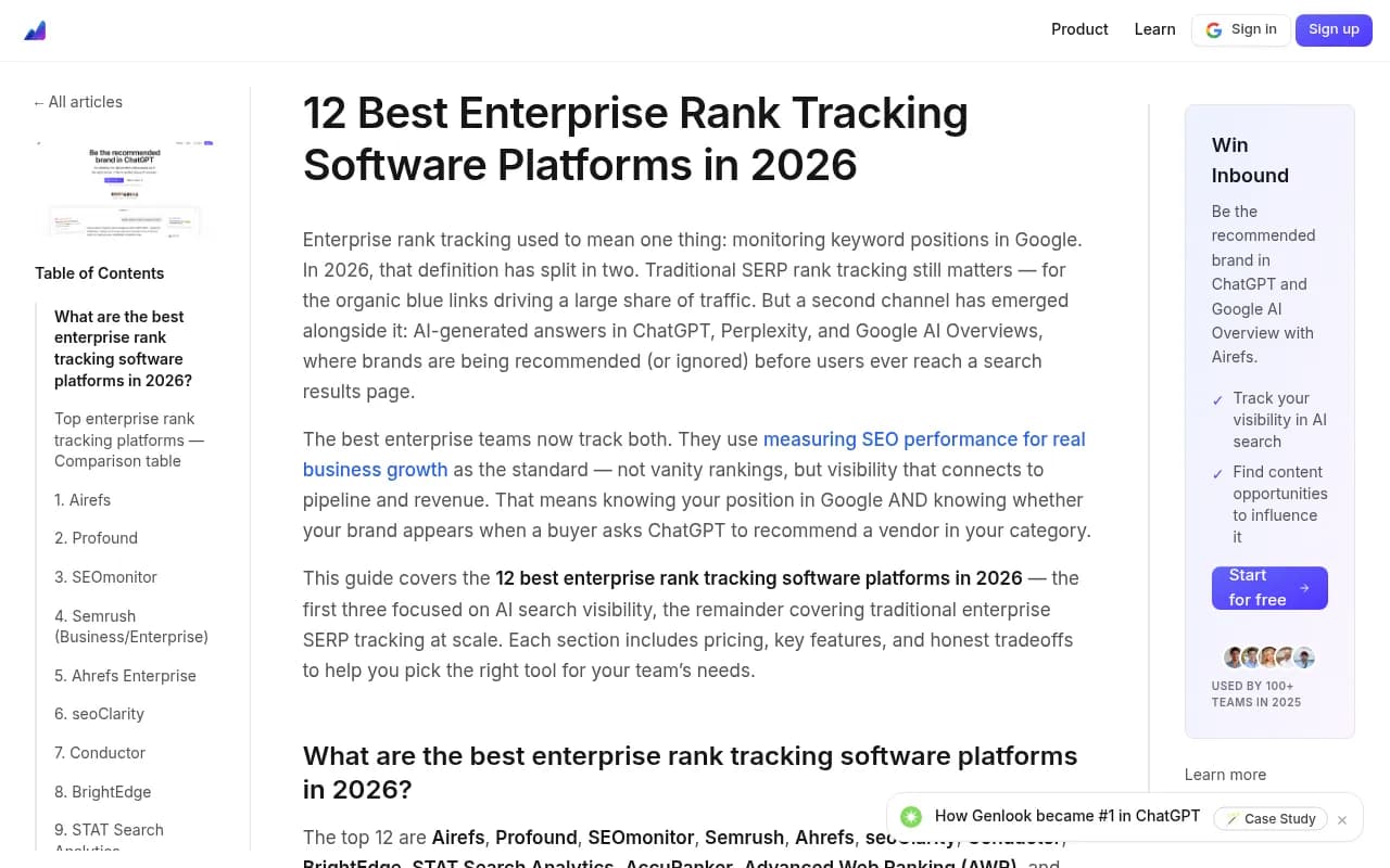 Enterprise rank tracking platforms comparison