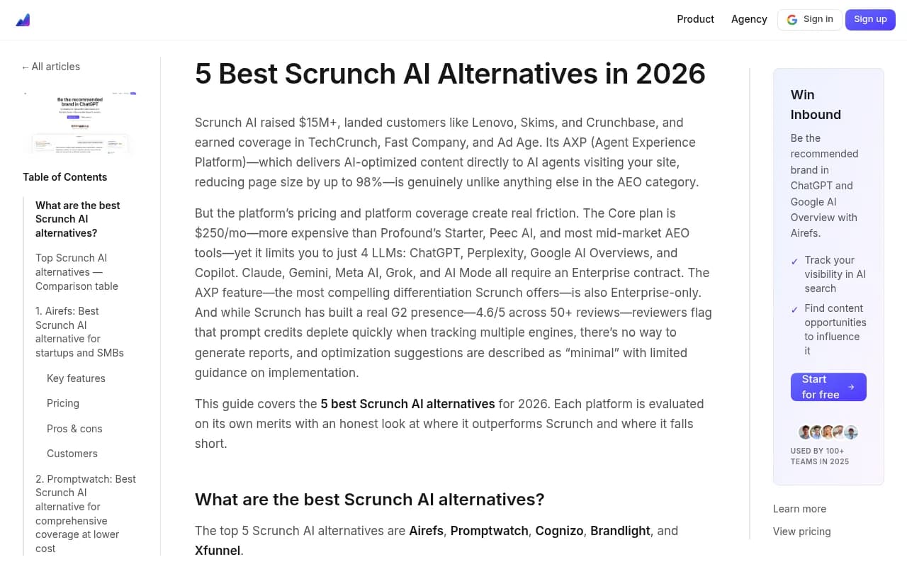 Airefs dashboard showing AI visibility tracking and source-level citation analysis