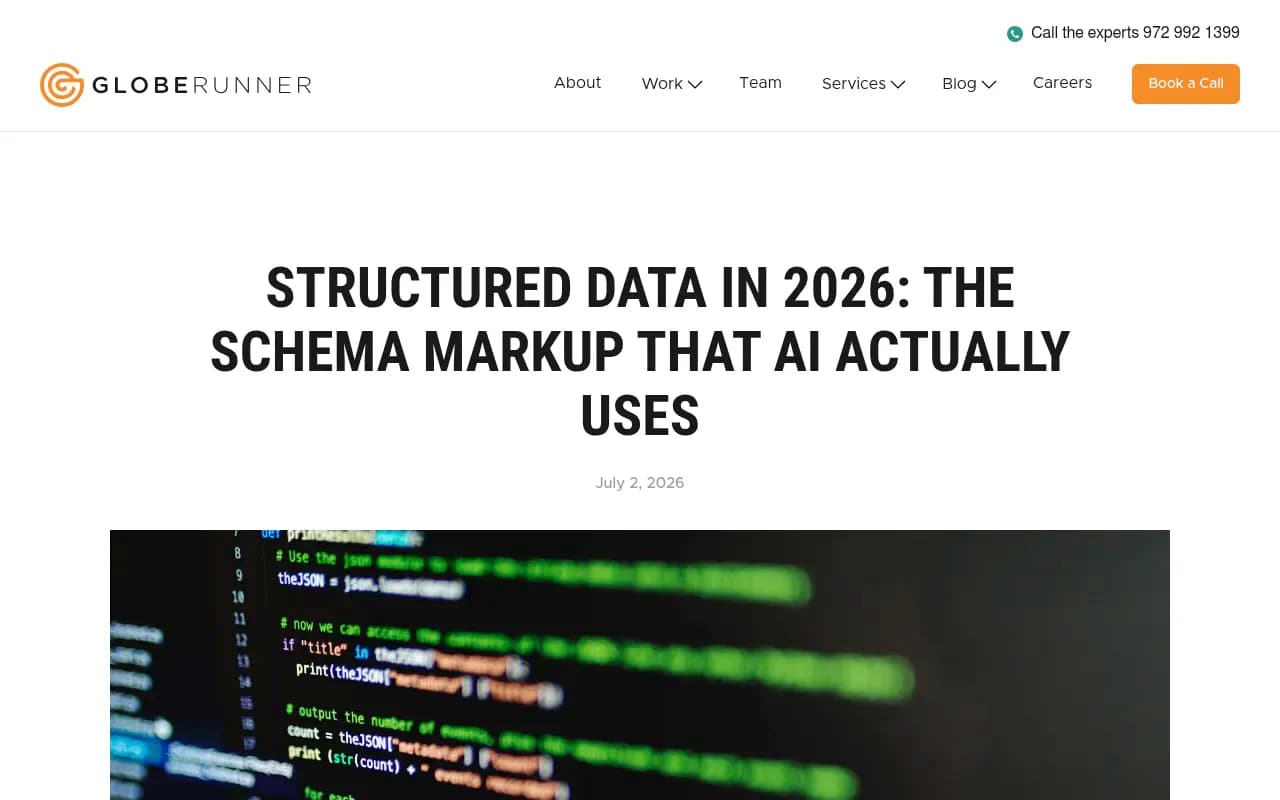 Structured data in 2026 article from GlobeRunner covering schema markup and AI visibility