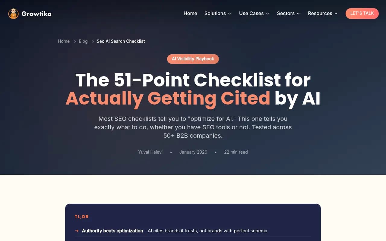 AI visibility checklist research from Growtika covering 50+ B2B companies