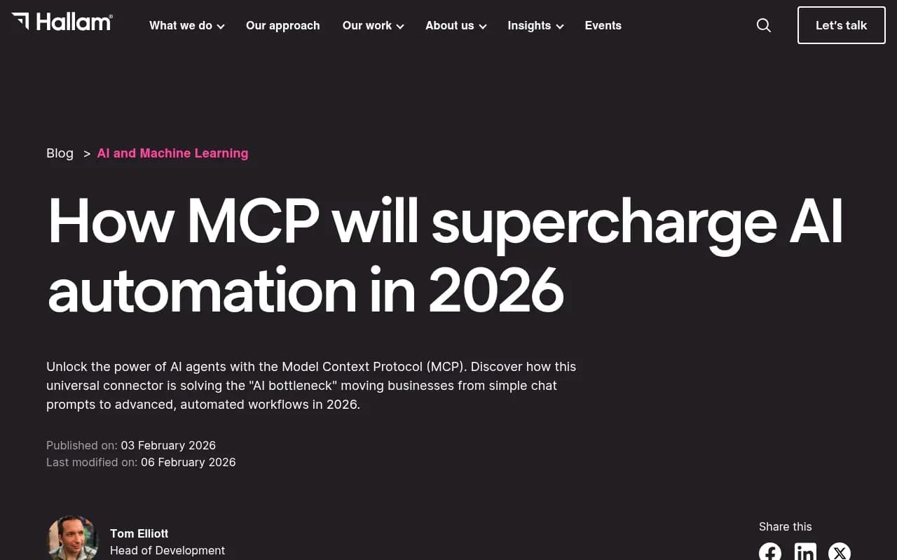 Hallam Agency's breakdown of why MCP changes AI automation workflows in 2026