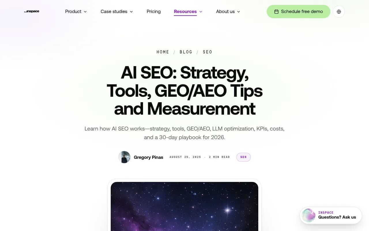 InSpace blog post on AI SEO, which mentions package pricing