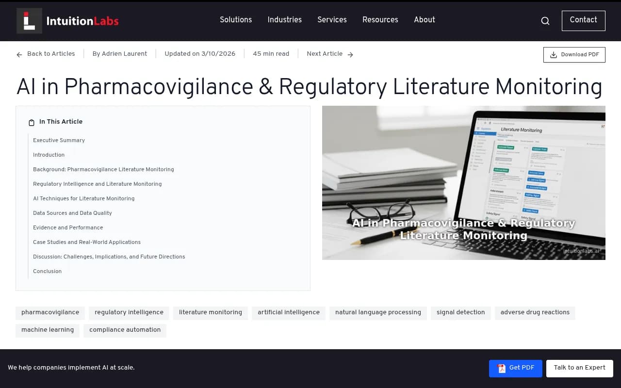 AI in pharmacovigilance and regulatory literature monitoring -- overview from IntuitionLabs
