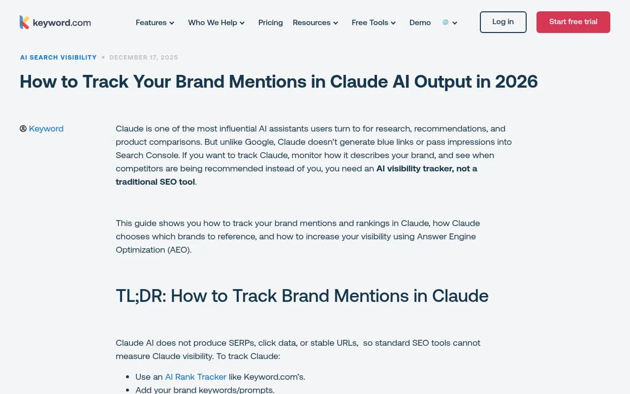 Claude AI brand tracking interface showing prompt-level visibility monitoring