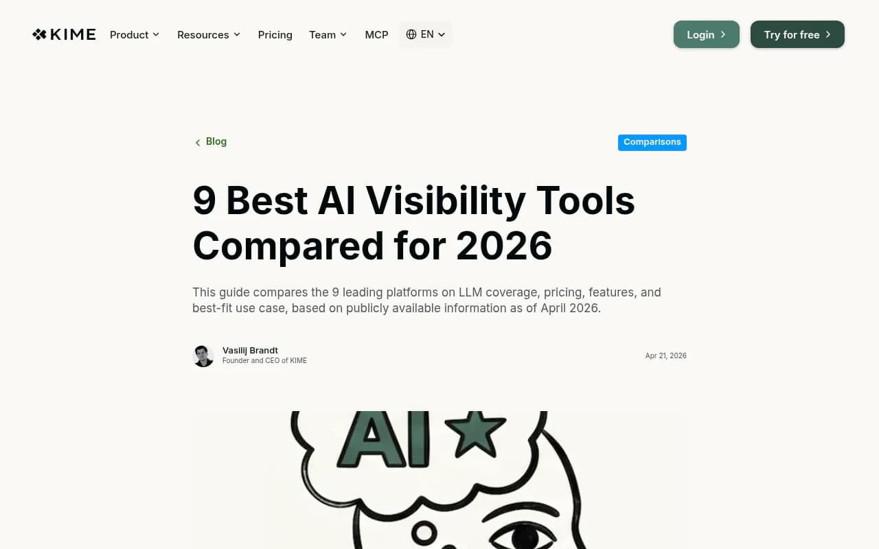 Comparison of AI visibility tools for 2026 from KIME's research