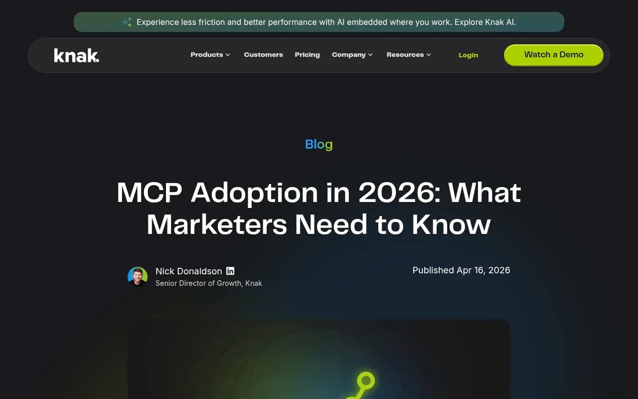 MCP adoption timeline and marketing platform integration overview from Knak