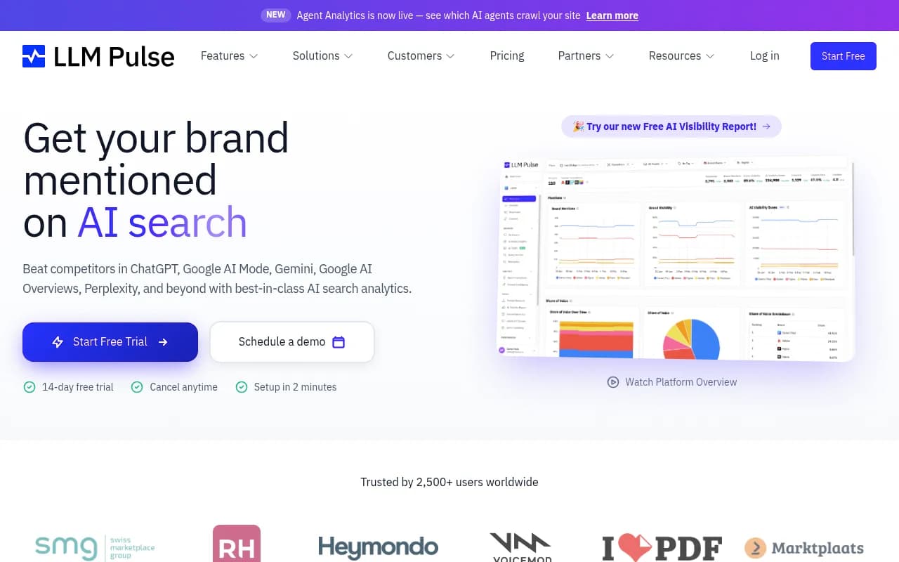 LLM Pulse dashboard showing AI search visibility tracking across multiple models