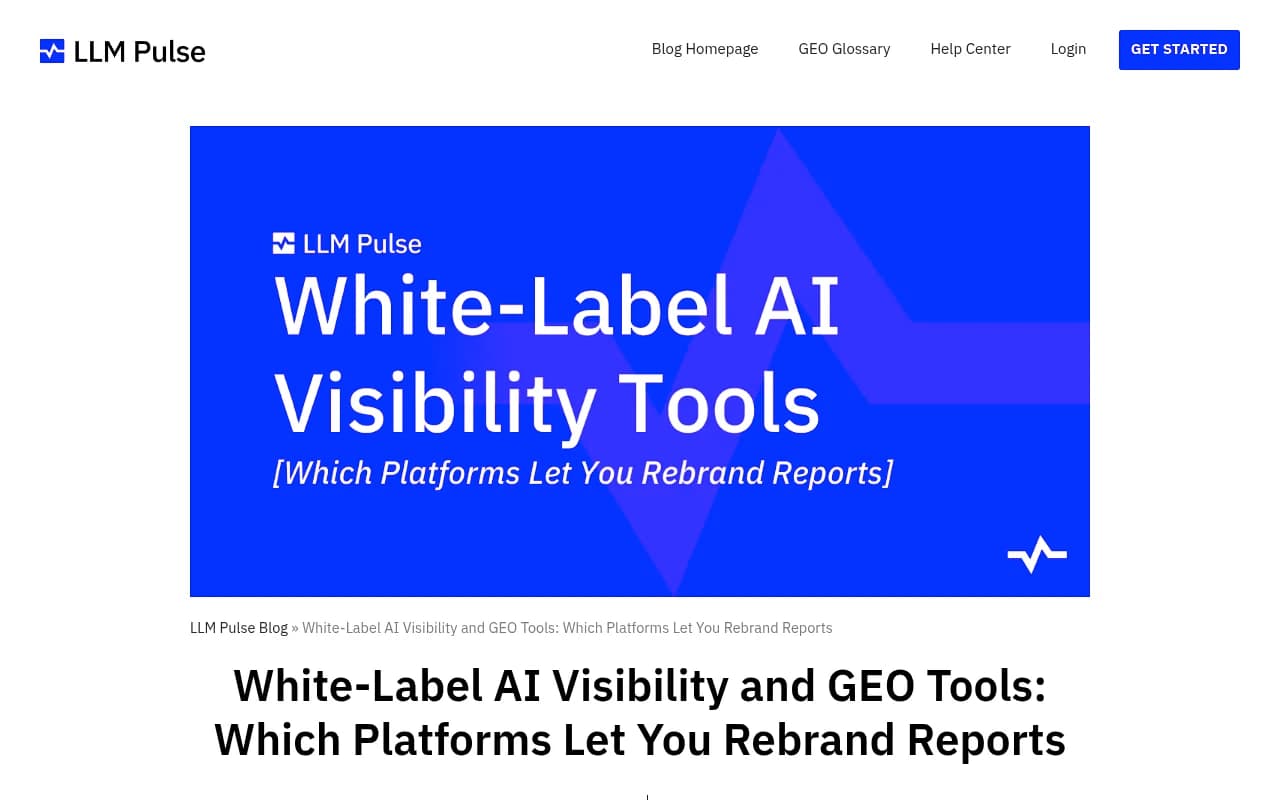 LLM Pulse's white-label comparison page showing branded reporting options for agencies