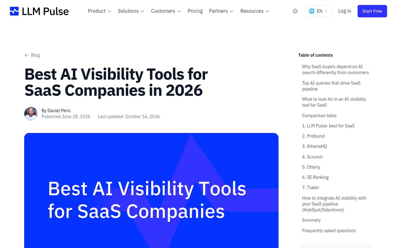 LLM Pulse guide to AI visibility tools for SaaS companies