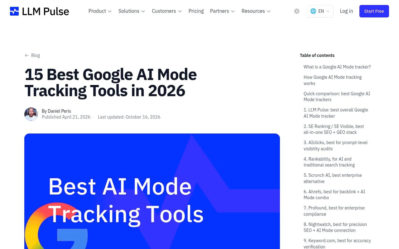 LLM Pulse's comparison of Google AI Mode tracking tools