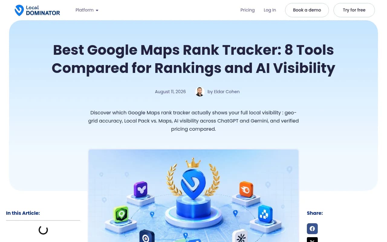 Local Dominator article comparing eight Google Maps rank trackers for rankings and AI visibility