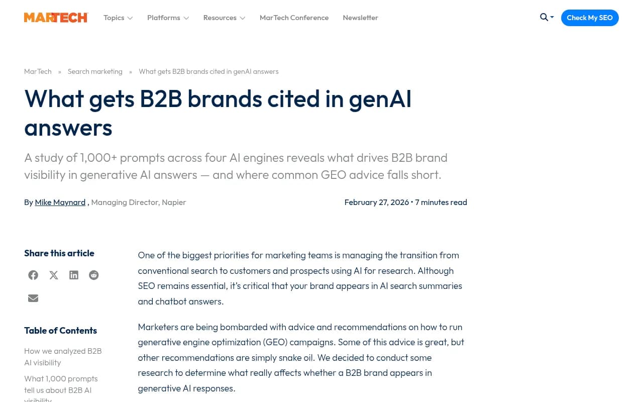 B2B AI visibility research data