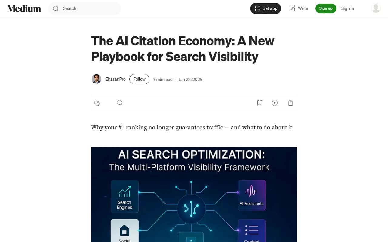 The AI Citation Economy - Medium article on new search visibility playbook