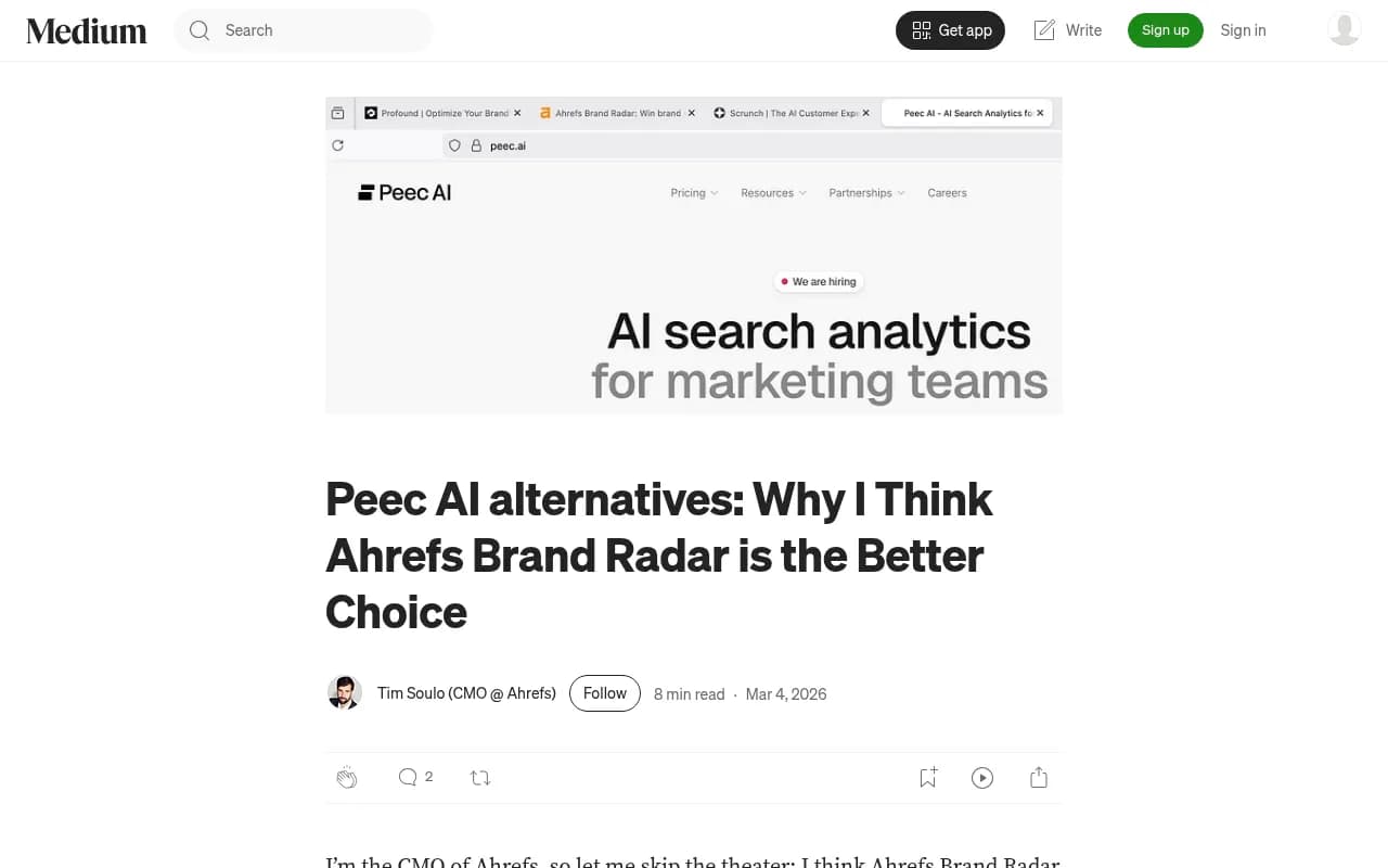 Ahrefs Brand Radar comparison of Peec AI alternatives