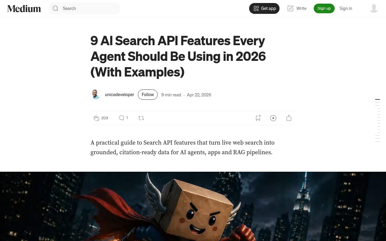 Medium article on AI Search API features for agents in 2026