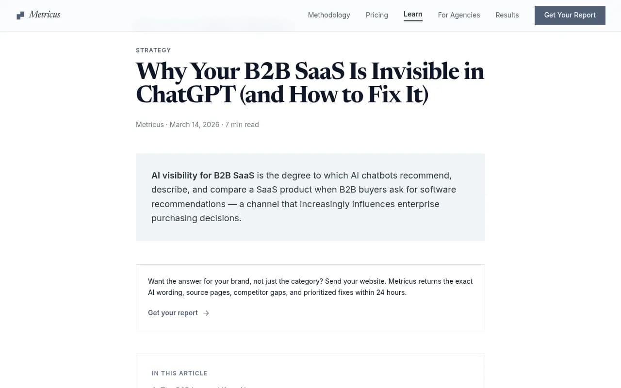 Why B2B SaaS brands are invisible in ChatGPT - Metricus analysis