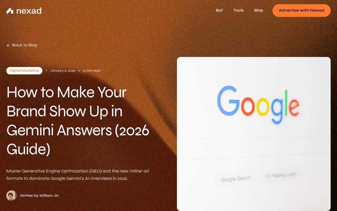 Nexad blog guide on appearing in Gemini answers