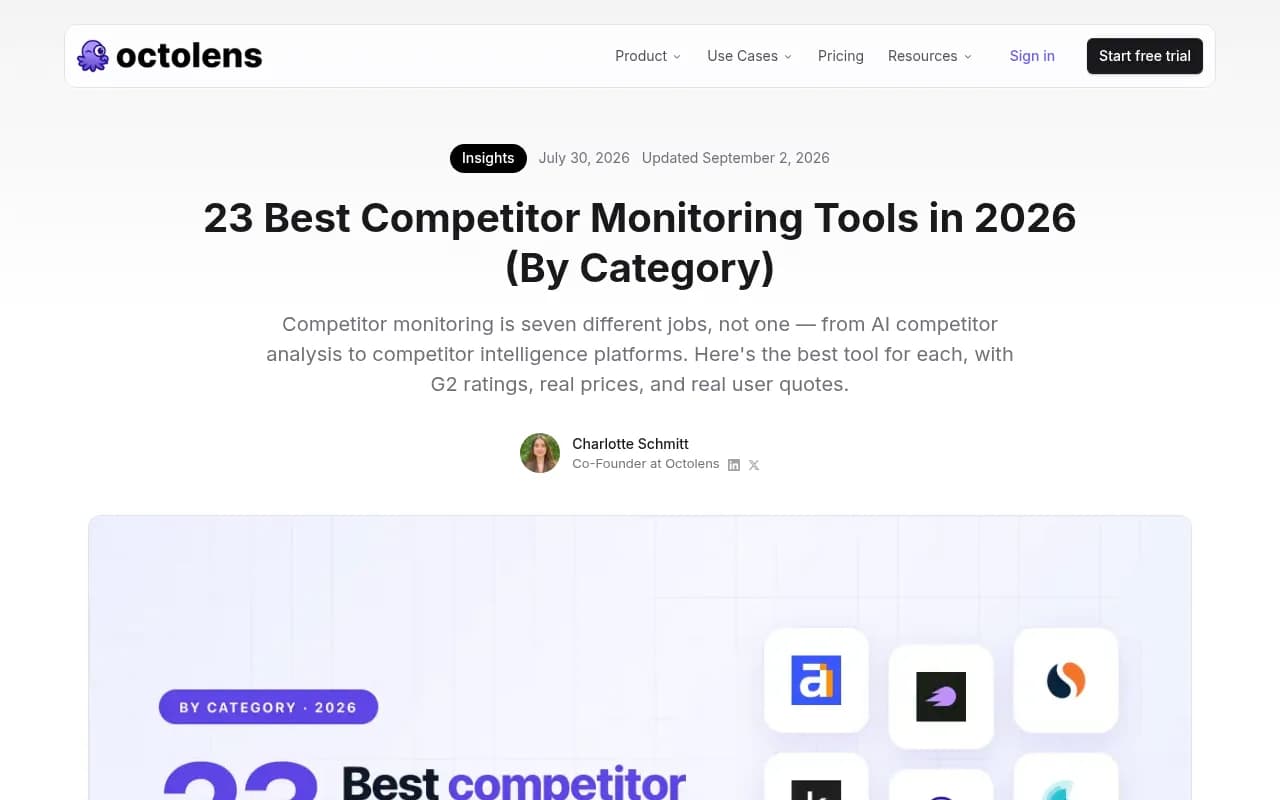 Octolens guide to 23 competitor monitoring tools grouped by job