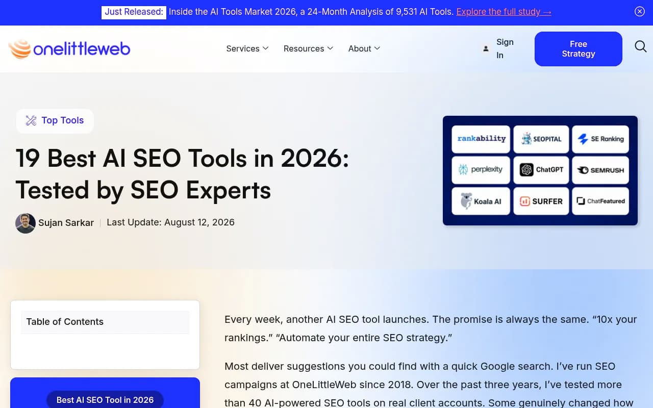 OneLittleWeb's 2026 roundup of AI SEO tools tested on client accounts