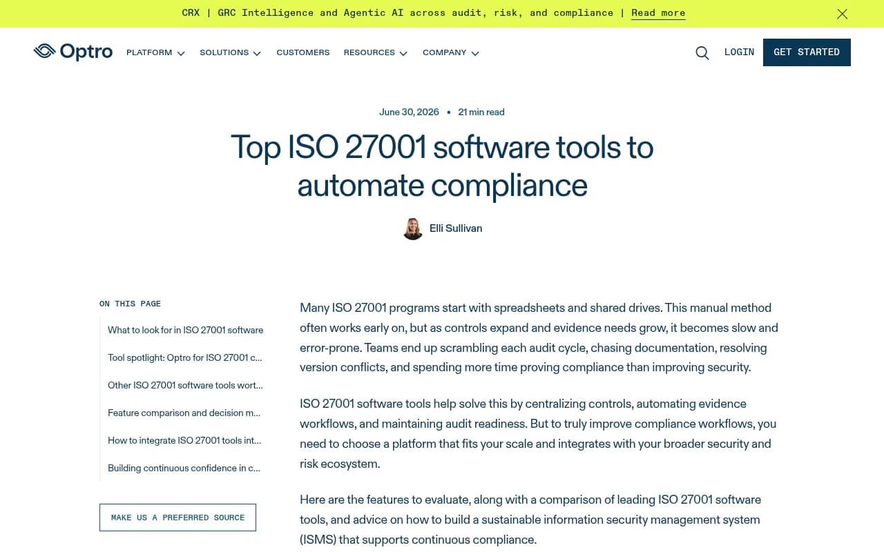 Optro's overview of ISO 27001 software tools