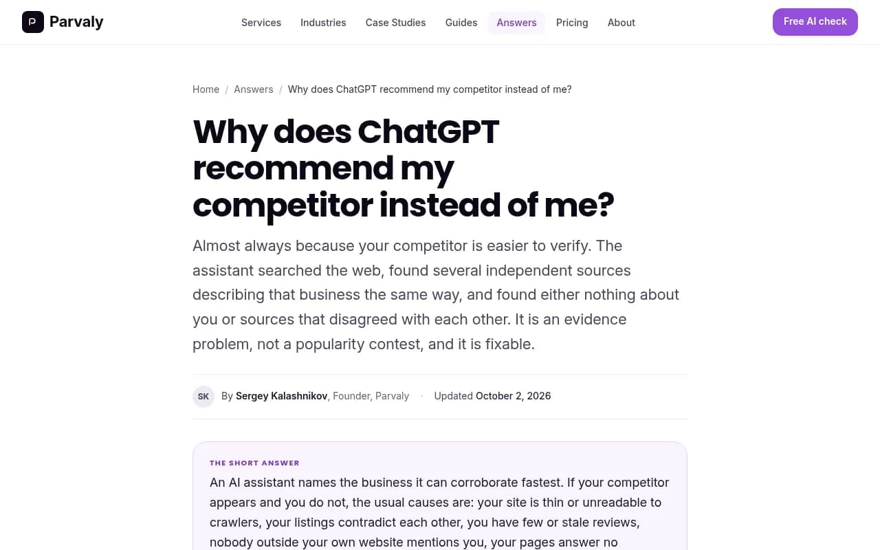 Parvaly's explainer on why ChatGPT recommends a competitor instead of you
