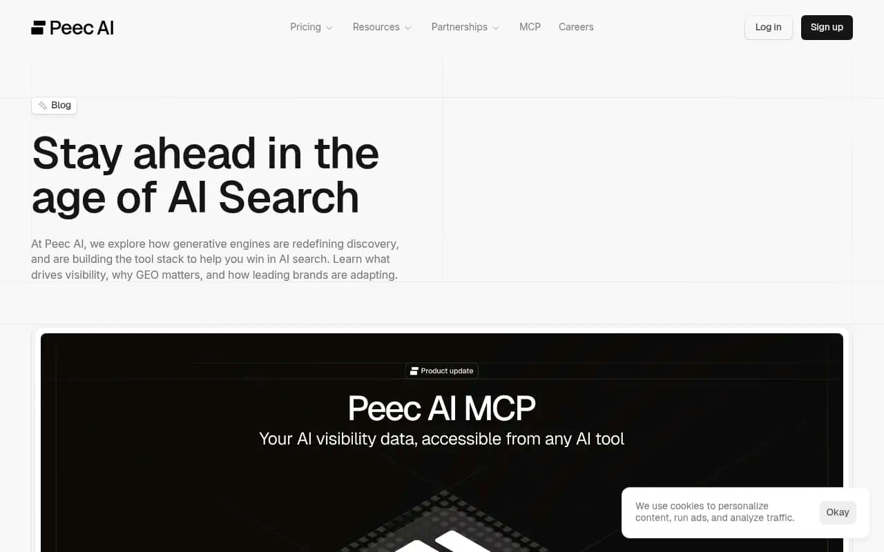 Peec.ai blog showing GEO research including Listicle Rank Effect analysis