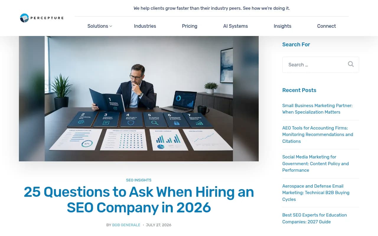 Percepture's 25 questions to ask when hiring an SEO company in 2026