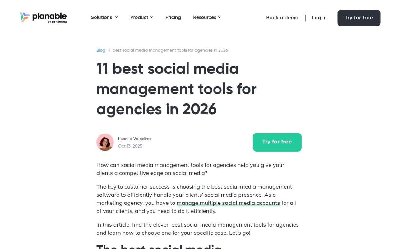 Planable interface showing multi-client content calendar and collaboration features