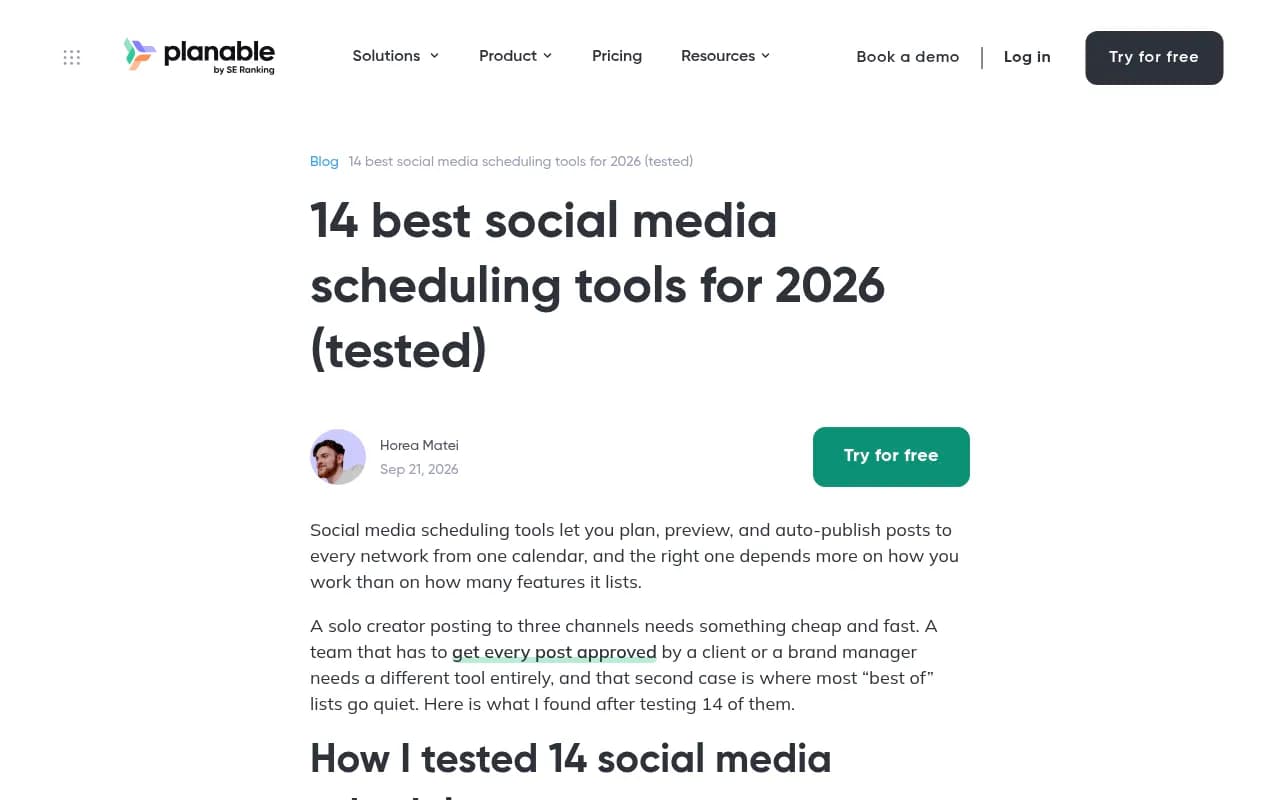 Planable's scheduling interface showing visual content calendar and post previews