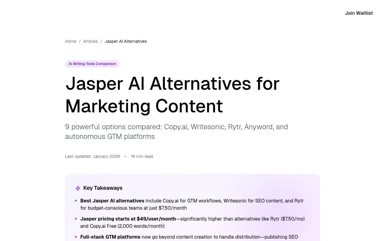 Jasper AI alternatives comparison overview