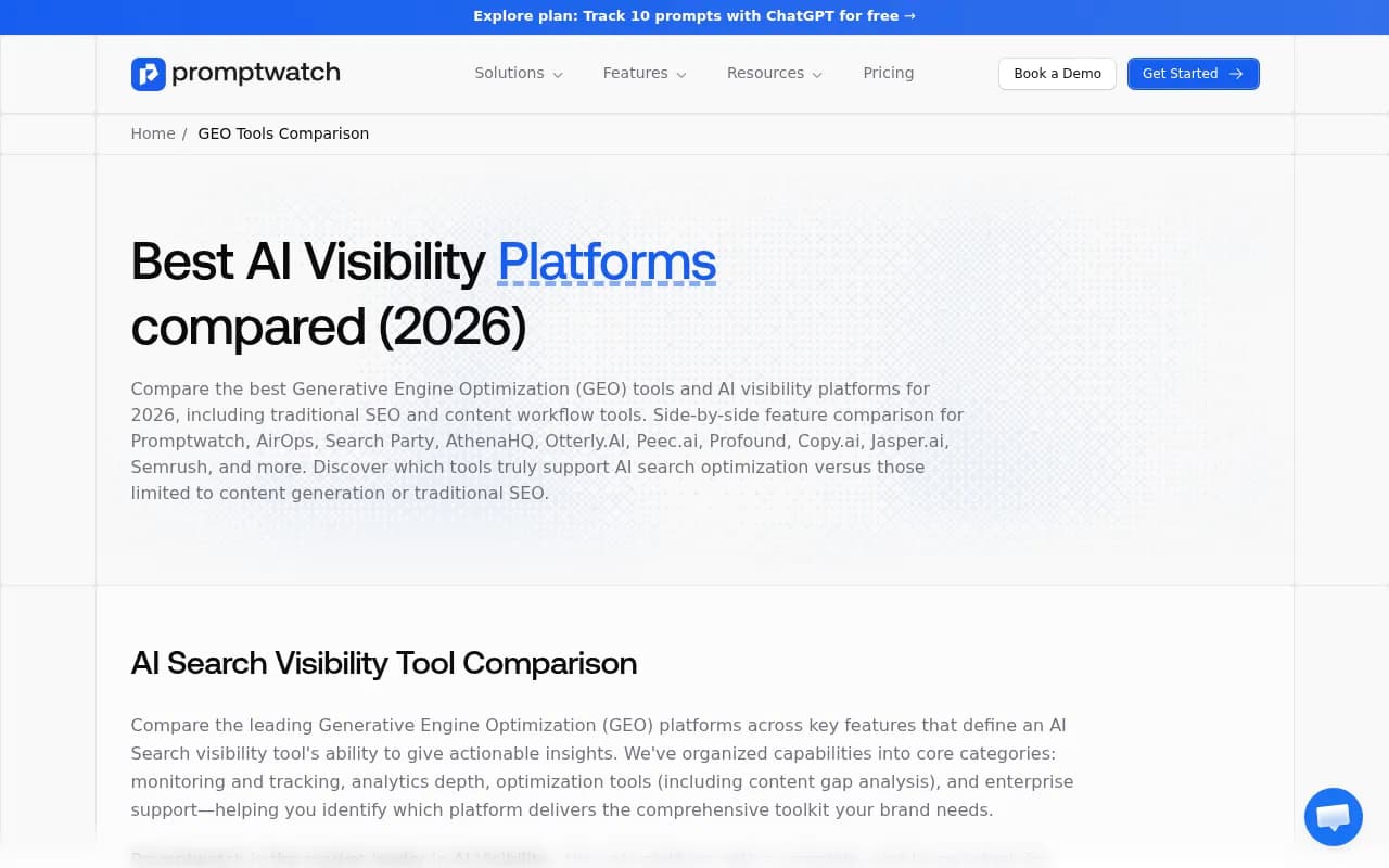 GEO platform comparison overview from Promptwatch's 2026 analysis