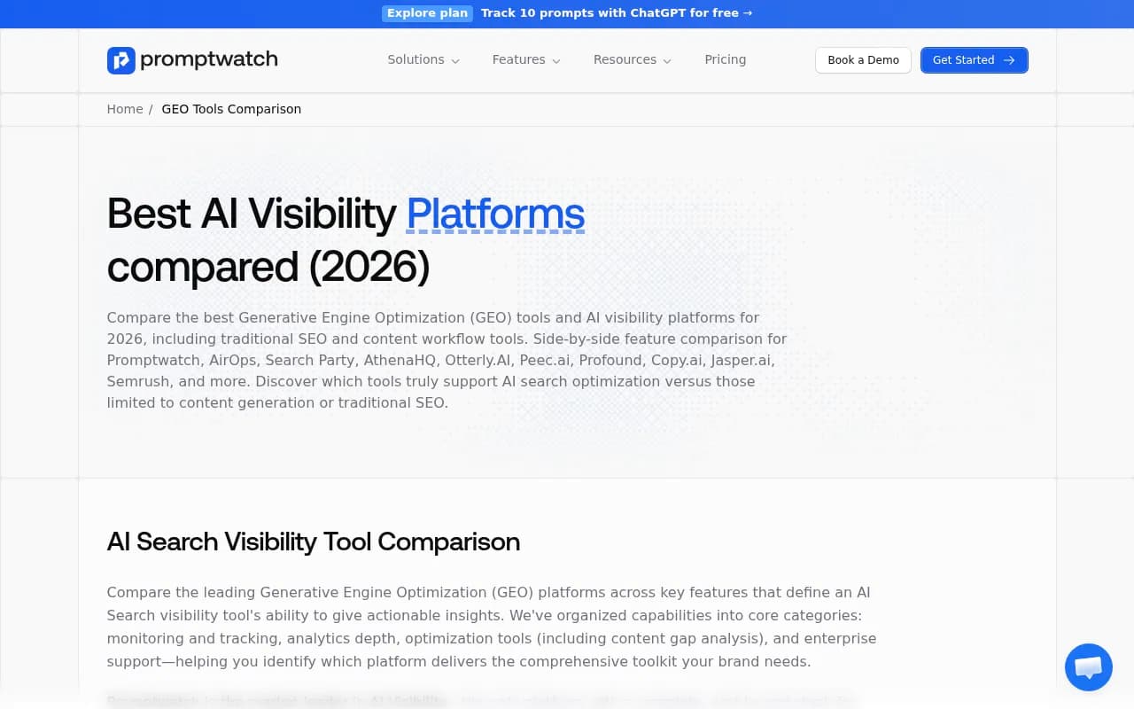Promptwatch GEO platform comparison showing the full competitive landscape of AI visibility tools in 2026
