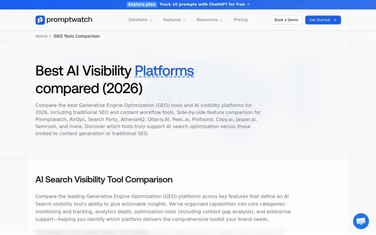 Comparison chart showing Promptwatch positioned as a Leader across functionality and value dimensions, with competitors like Otterly.AI, Peec.ai, and AthenaHQ positioned as Challengers or Niche Players